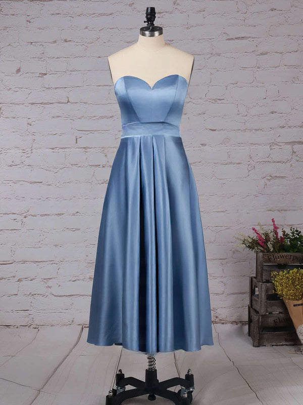 Satin Sweetheart A-line Tea-length Bridesmaid Dresses with Sashes / Ribbons