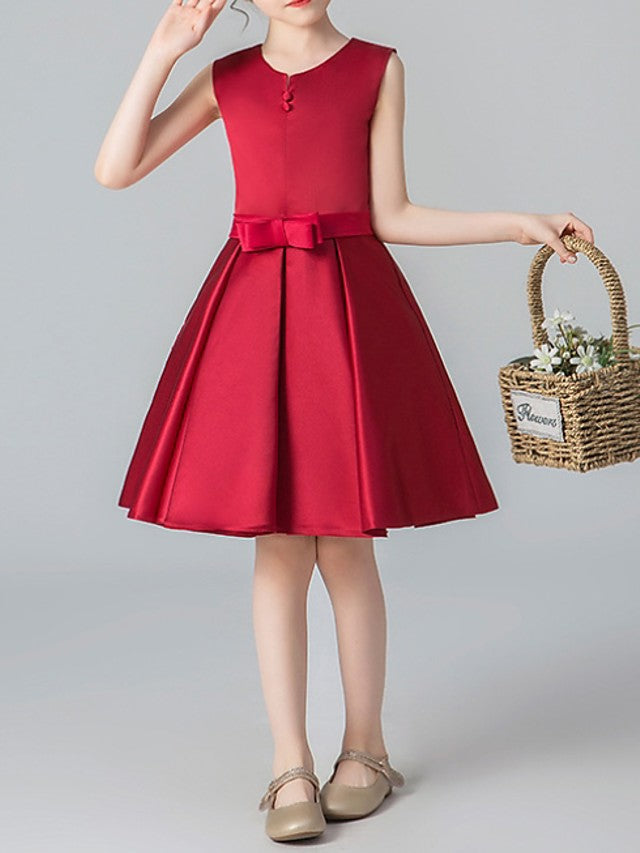 Short A-Line Jewel Neck Satin Pageant Flower Girl Dresses-Babyonlinedress