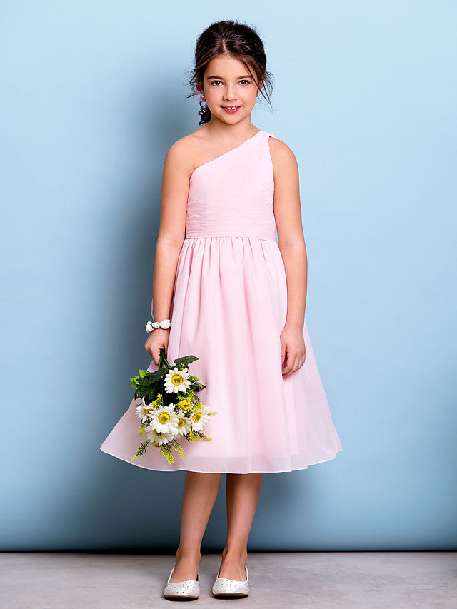 Short A-Line One Shoulder Flower Girl Dresses Chiffon Junior Bridesmaid Dress-Babyonlinedress