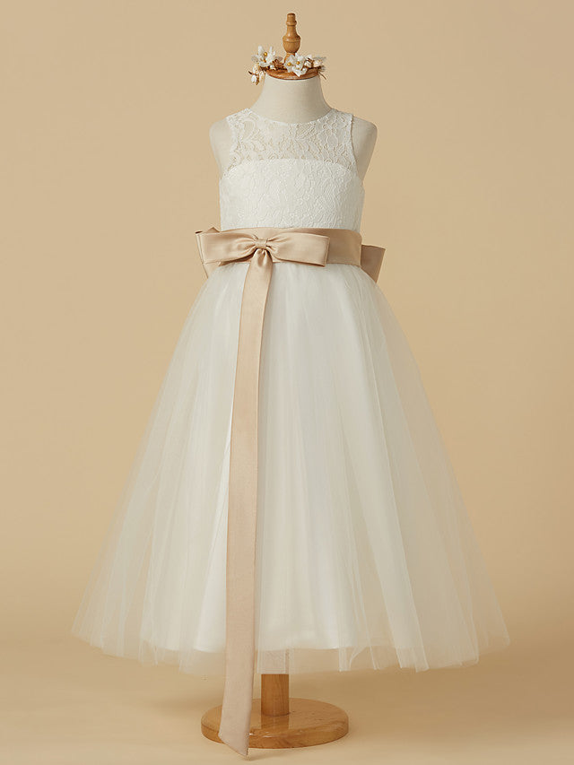 Short A-Line Tulle Jewel Neck Wedding First Communion Flower Girl Dresse-Babyonlinedress