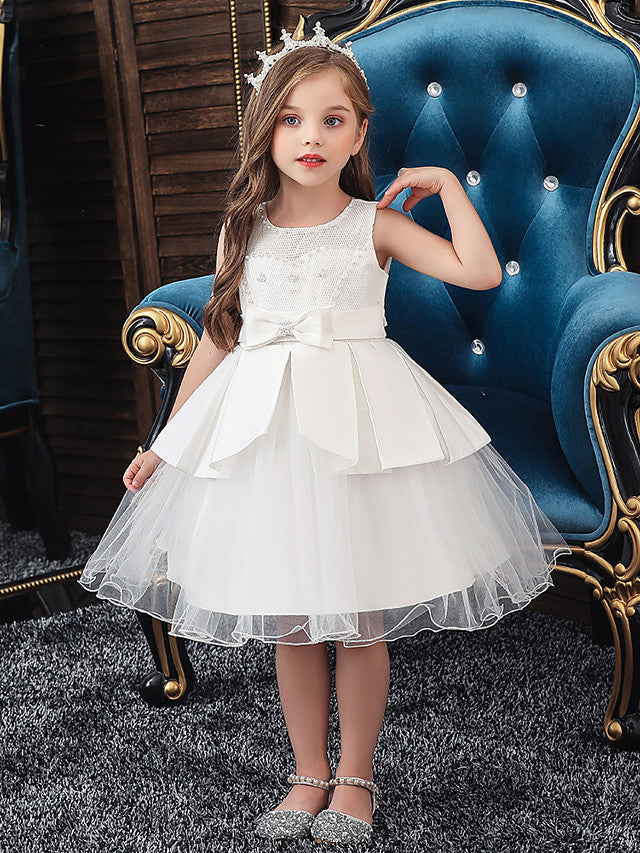 Short A-Line Tulle Satin Jewel Neck Wedding Party Communion Dresses-Babyonlinedress