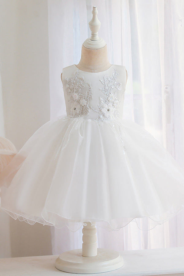 Short Ball Gown Appliques Sleeveless Scoop Tulle Flower Girl Dresses-Babyonlinedress