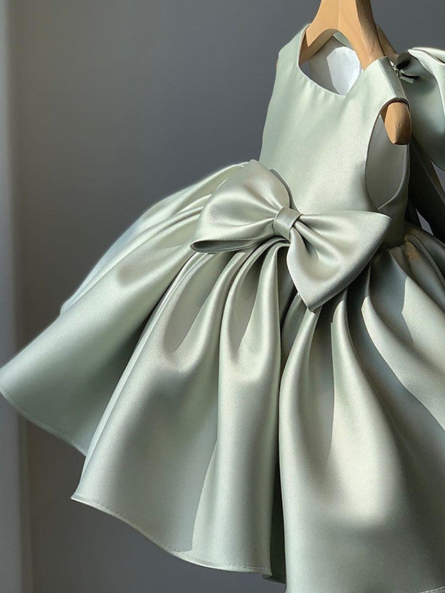 Short Ball Gown Satin Square Neck Wedding Party Flower Girl Dresses-Babyonlinedress