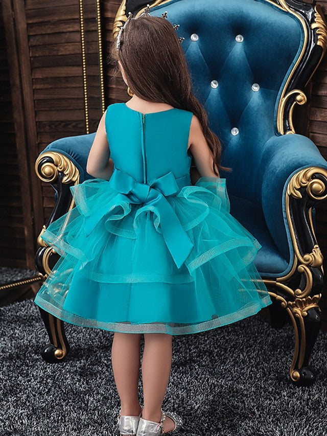 Short Ball Gown Tulle Sleeveless Jewel Neck Wedding Party Flower Girl Dresses-Babyonlinedress