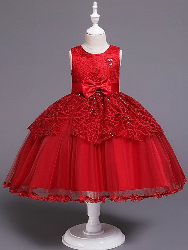 Short Ball Gown Tulle Sleeveless Jewel Neck Wedding Party Flower Girl Dresses-Babyonlinedress
