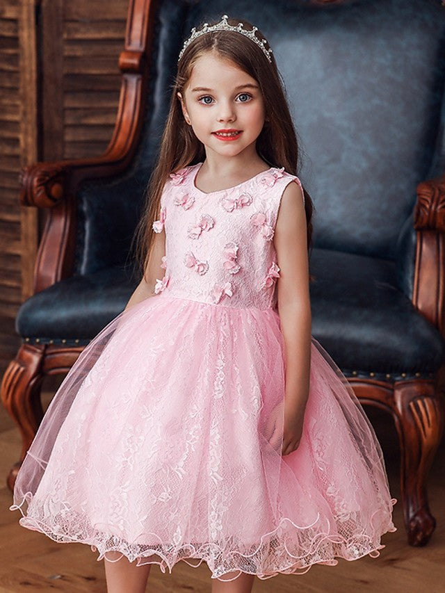 Short Ball Gown Tulle Sleeveless Jewel Neck Wedding Party Flower Girl Dresses-Babyonlinedress
