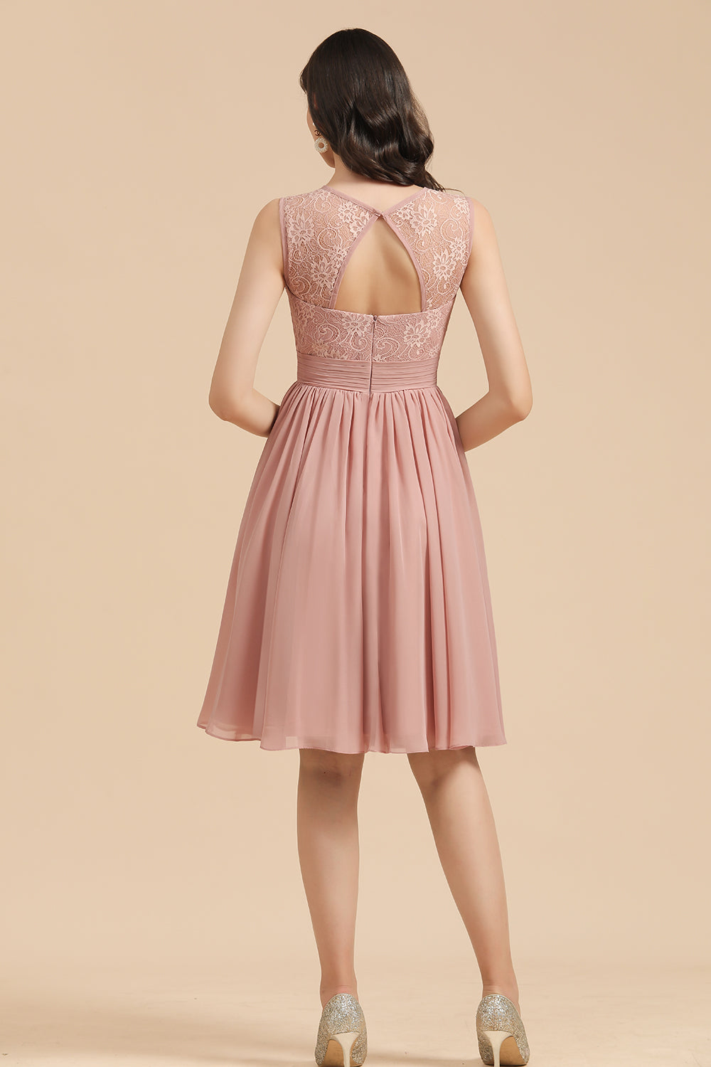 Short Lace Dusty Rose Junior Bridesmaid Dress-Babyonlinedress