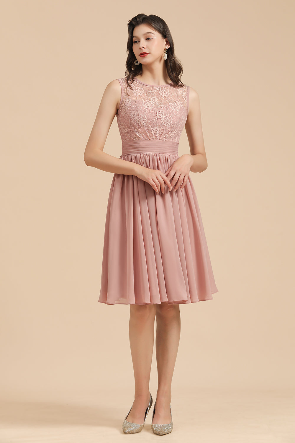 Short Lace Dusty Rose Junior Bridesmaid Dress-Babyonlinedress