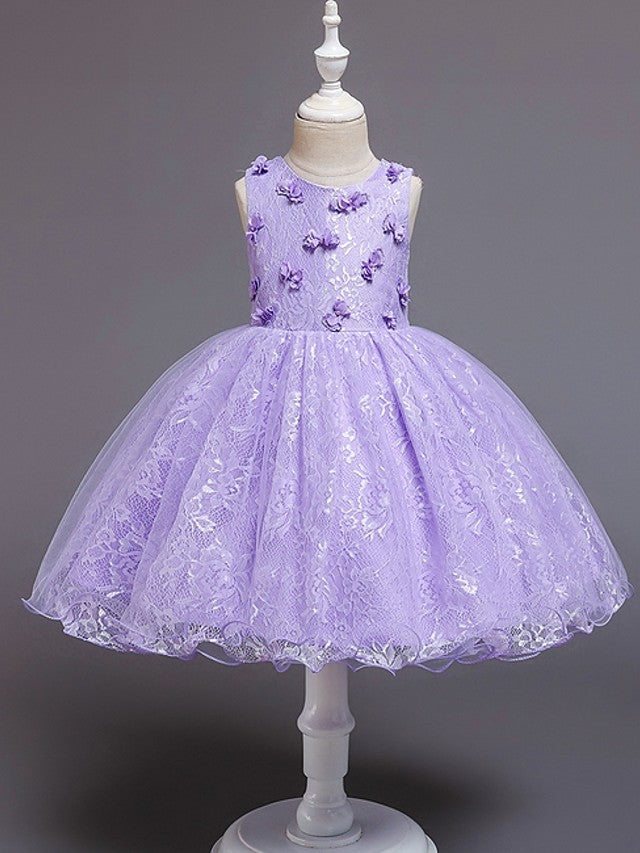 Short Princess Ball Gown Tulle Jewel Neck Wedding Party Flower Girl Dresses-Babyonlinedress