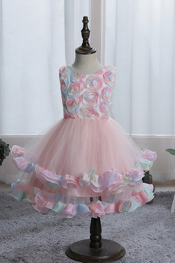 Short Princess Floral Tulle Flower Girl Dresses-Babyonlinedress