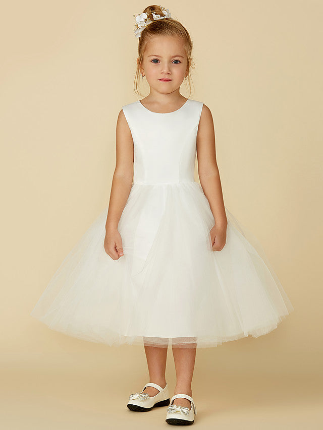 Short Princess Satin Tulle Wedding First Communion Flower Girl Dresses-Babyonlinedress