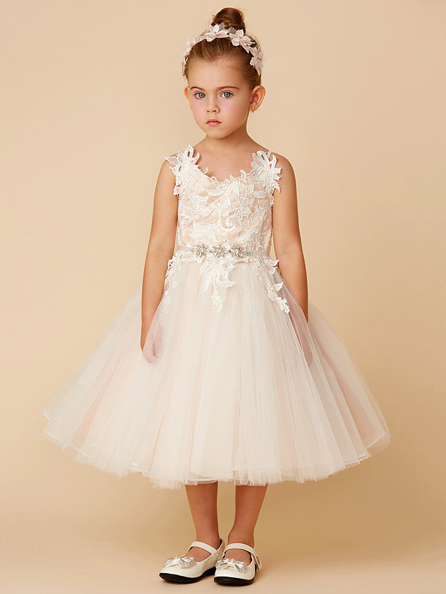Short Princess Tulle Wedding First Communion Flower Girl Dresses-Babyonlinedress