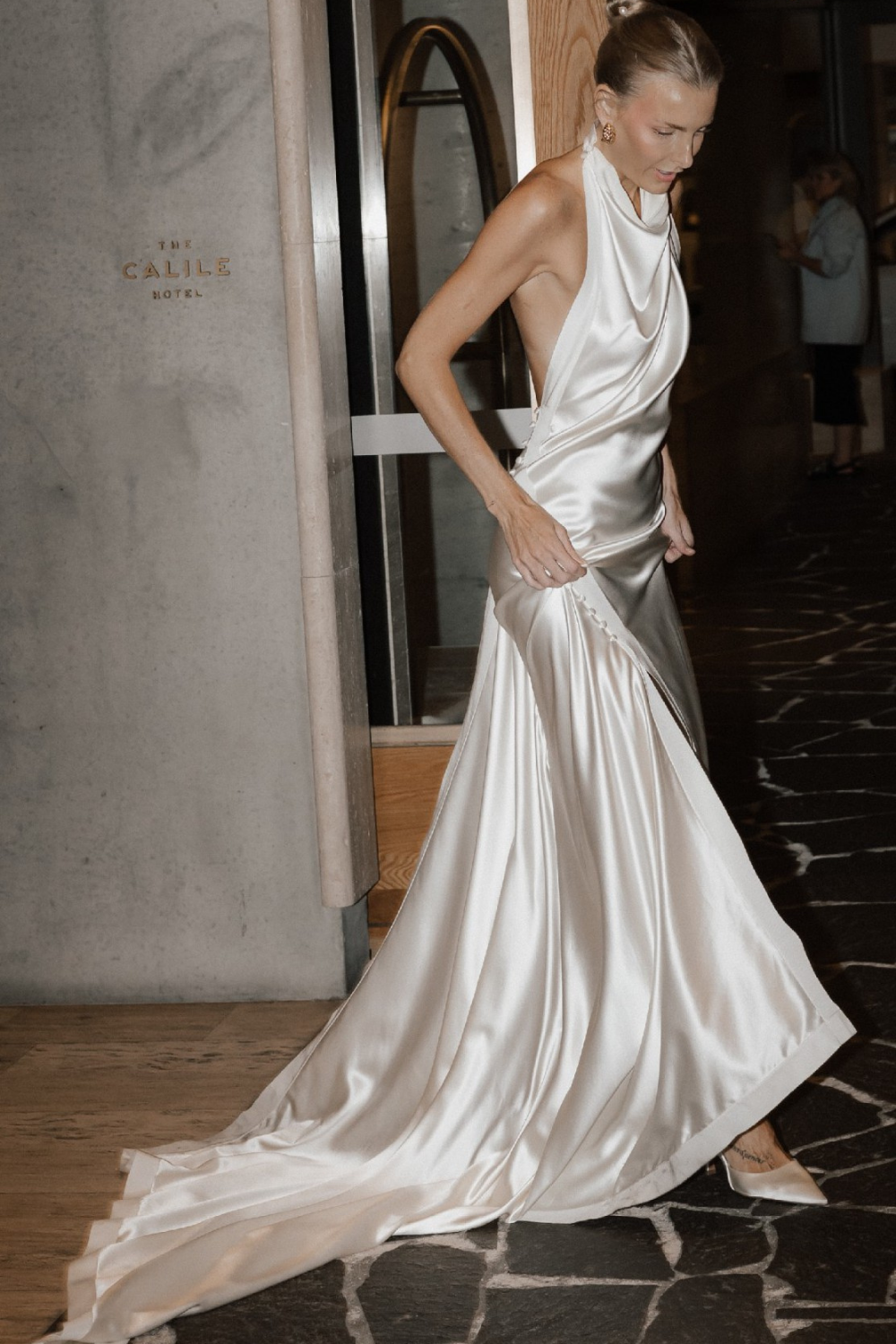 Simple Halter Backless Wedding Dress with Sweep Train-Babyonlinedress