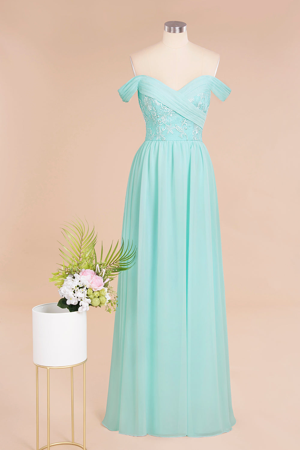 Simple Off-the-shoulder Long Affordable Bridesmaid Dress With Appliques-Babyonlinedress
