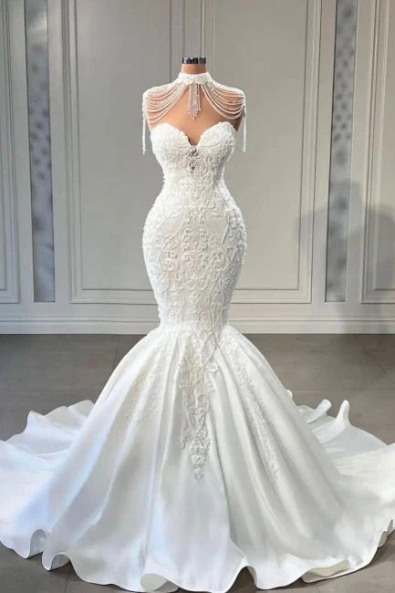 Sweetheart Sleeveless Mermaid Wedding Dresses with Lace Appliques-Babyonlinedress