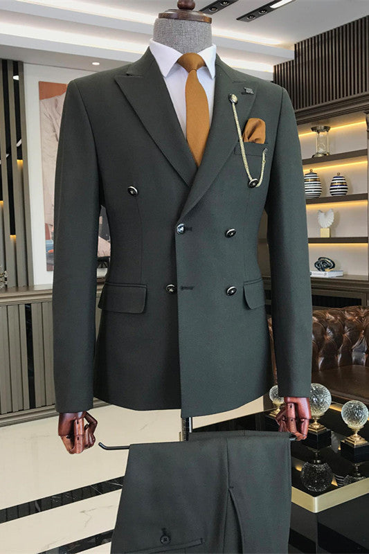 Tuxedo for Men Bespoke Dark Green Peaked Lapel Slim Fit Business Men Suits-Babyonlinedress