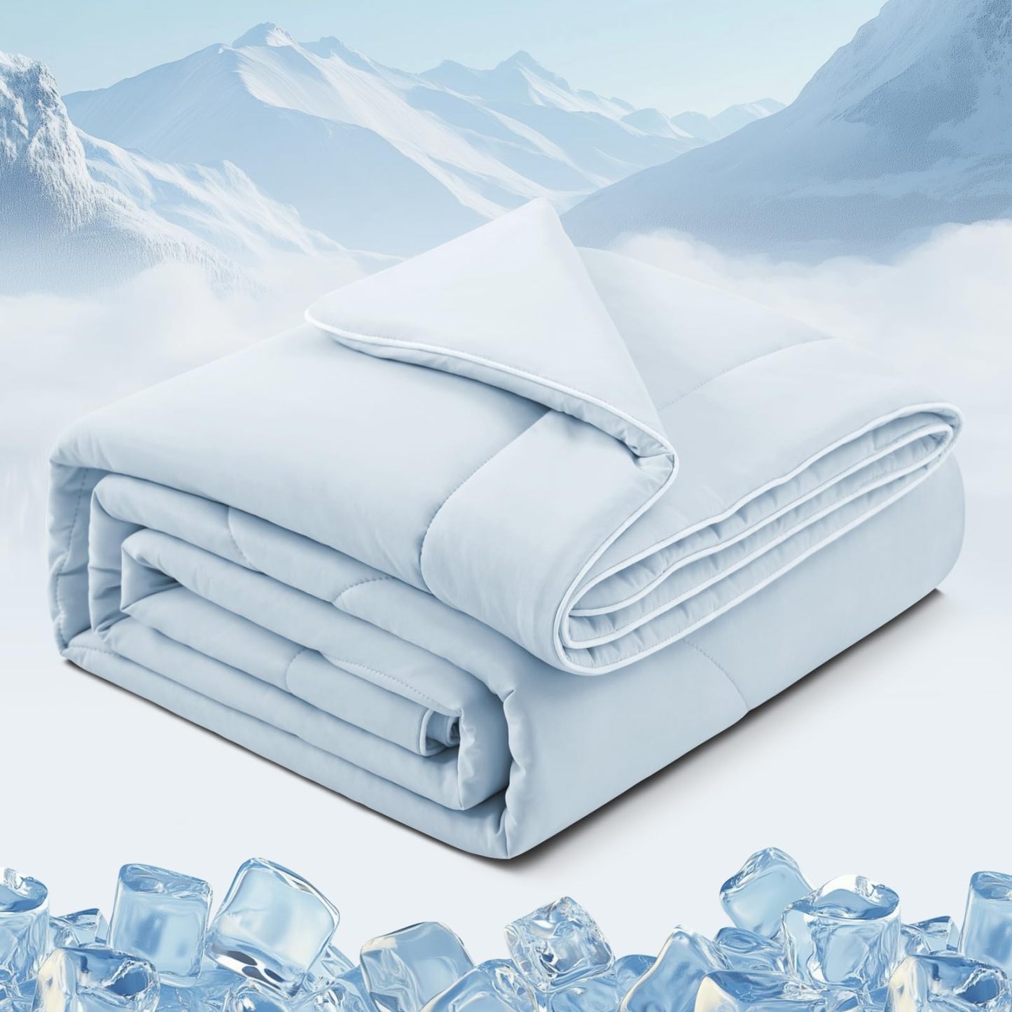 Cooling Blankets for Hot Sleepers and Night Sweats Relief, Q-Max>0.5 Cooling Comforter to Relief Hot Flashes, Queen Size Lightweight Summer Ice Breathable Double-Sided 90"x90", Ocean Breeze Blue