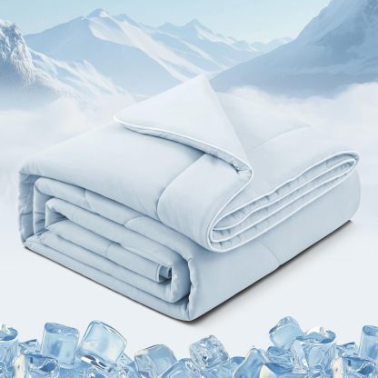 Cooling Blankets for Hot Sleepers and Night Sweats Relief, Q-Max>0.5 Cooling Comforter to Relief Hot Flashes, Queen Size Lightweight Summer Ice Breathable Double-Sided 90"x90", Ocean Breeze Blue