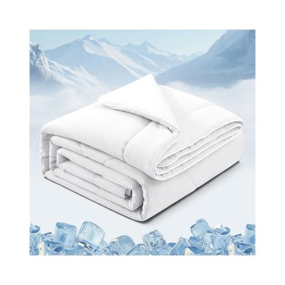 Cooling Blankets for Hot Sleepers and Night Sweats Relief, Q-Max>0.5 Cooling Comforter to Relief Hot Flashes, Queen Size Lightweight Summer Ice Breathable Double-Sided 90"x90", Icy White