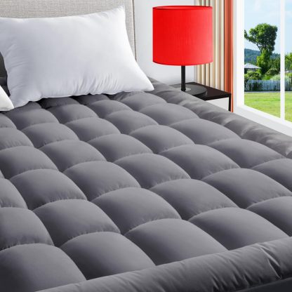 Mattress Pad Gray Full XL, Quilted Fitted With 8-21 Inch Deep Pocket