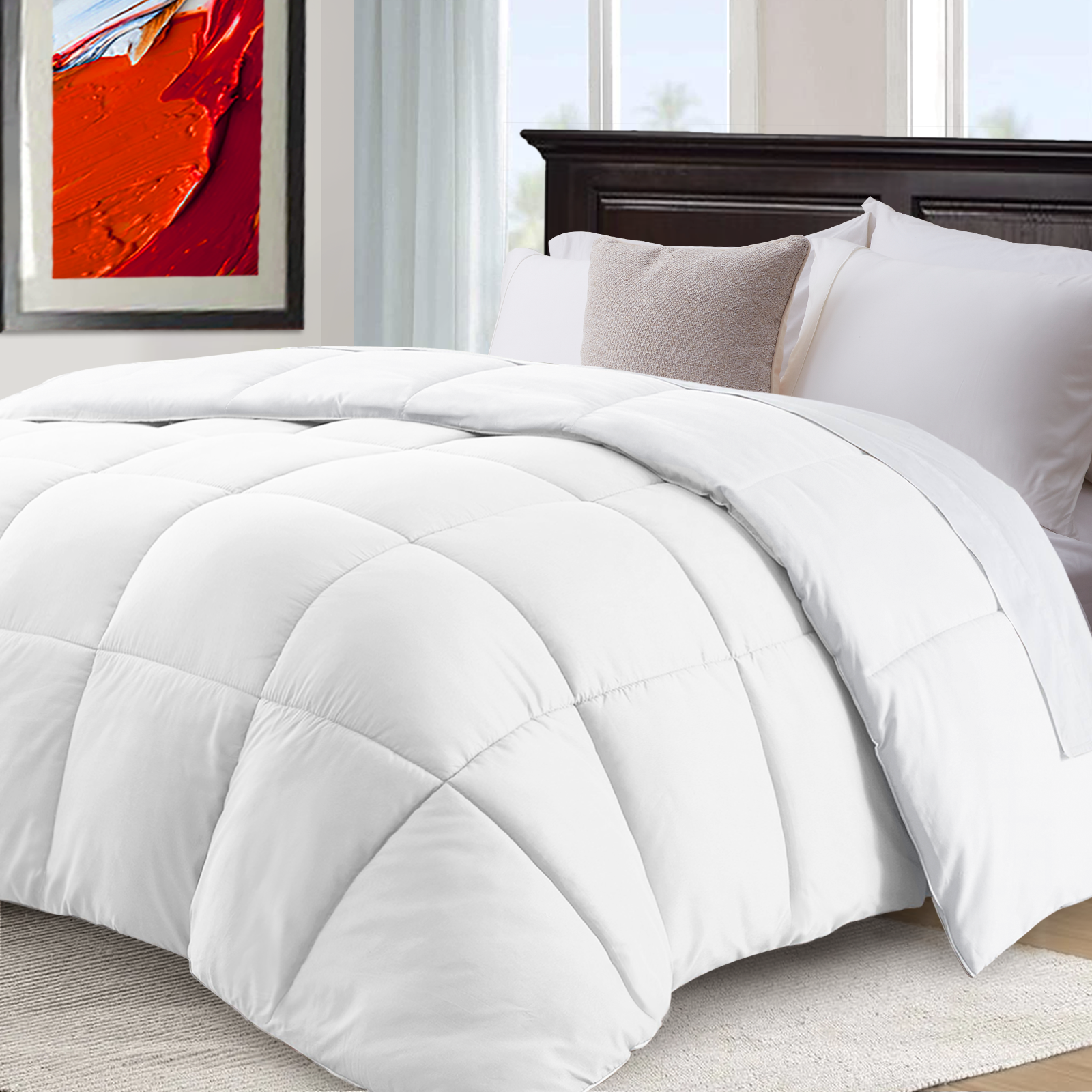 CHOPINMOON All Season Twin Comforter Cooling Quilted Down Alternative Duvet Insert with 8 Corner Tabs,Luxury,White