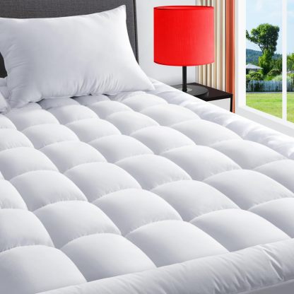 Twin Mattress Pad - Quilted Fitted Mattress Topper Protector, Soft Noiseless Pillow Top Cover with 8-21 Inch Deep Pocket, Cooling Breathable 4D Spiral Fiber in Beige