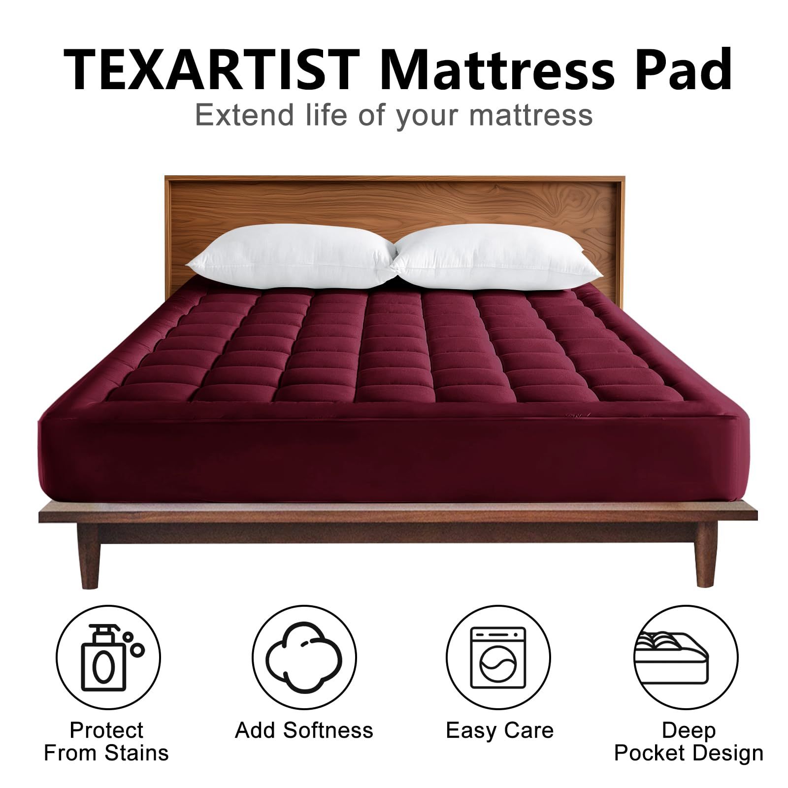 Queen Mattress Pad - Quilted Fitted Mattress Topper Protector, Soft Noiseless Pillow Top Cover with 8-21 Inch Deep Pocket, Cooling Breathable 4D Spiral Fiber, Beige