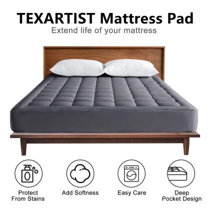 Mattress Pad Gray Full XL, Quilted Fitted With 8-21 Inch Deep Pocket