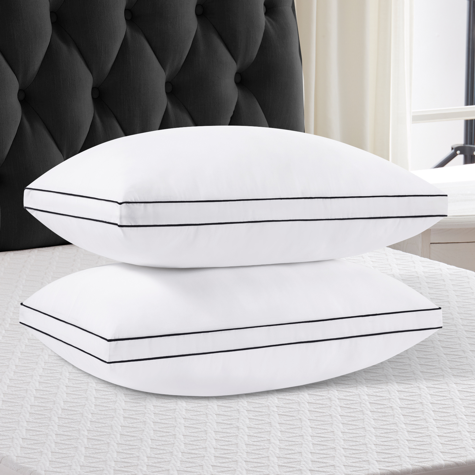 Bed Pillow Standard Size Set of 2, Cool-Touch Extra-Support Gusseted Edge for Side Sleepers, Hotel Collection Down Alternative (20x30)