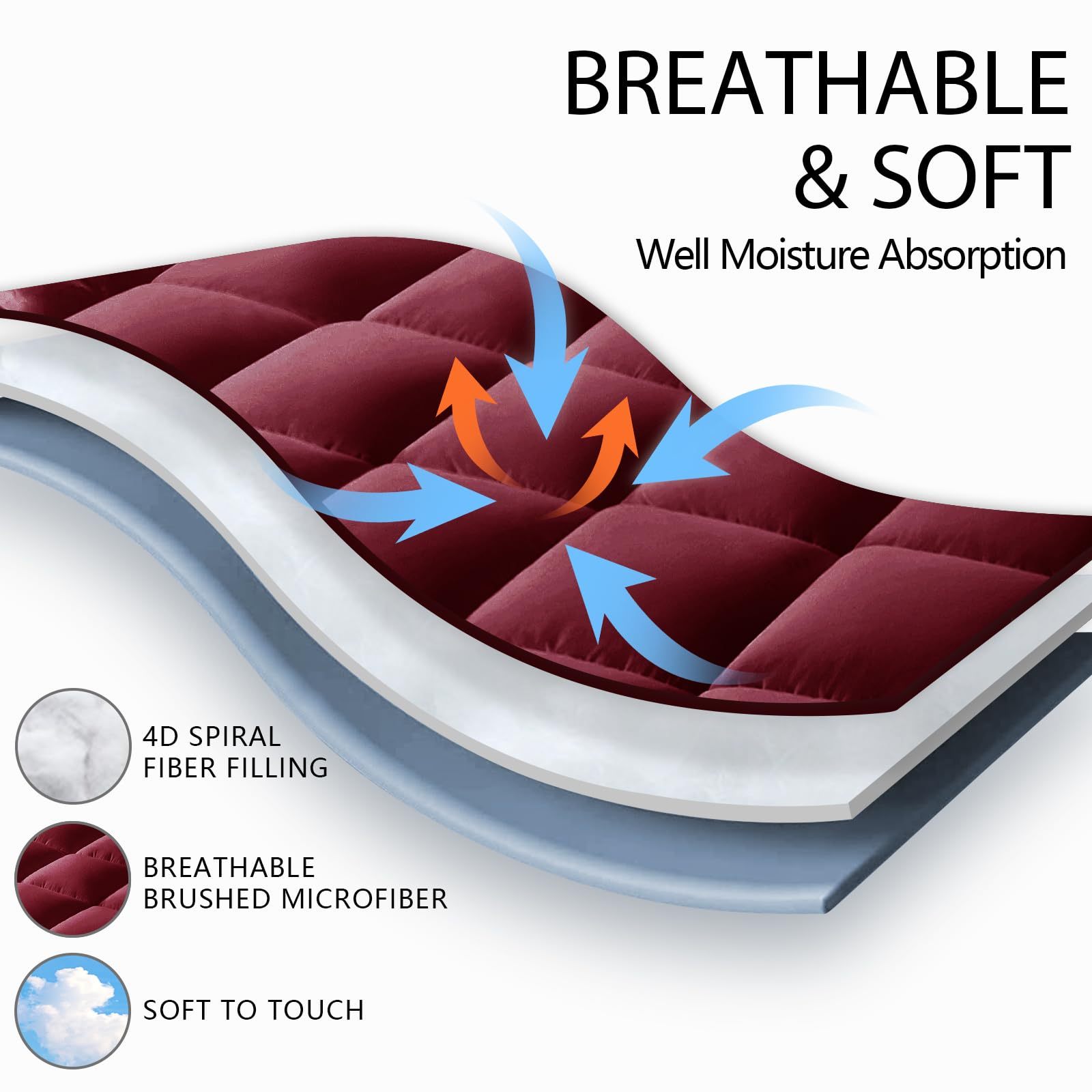 Queen Mattress Pad - Quilted Fitted Mattress Topper Protector, Soft Noiseless Pillow Top Cover with 8-21 Inch Deep Pocket, Cooling Breathable 4D Spiral Fiber, Beige