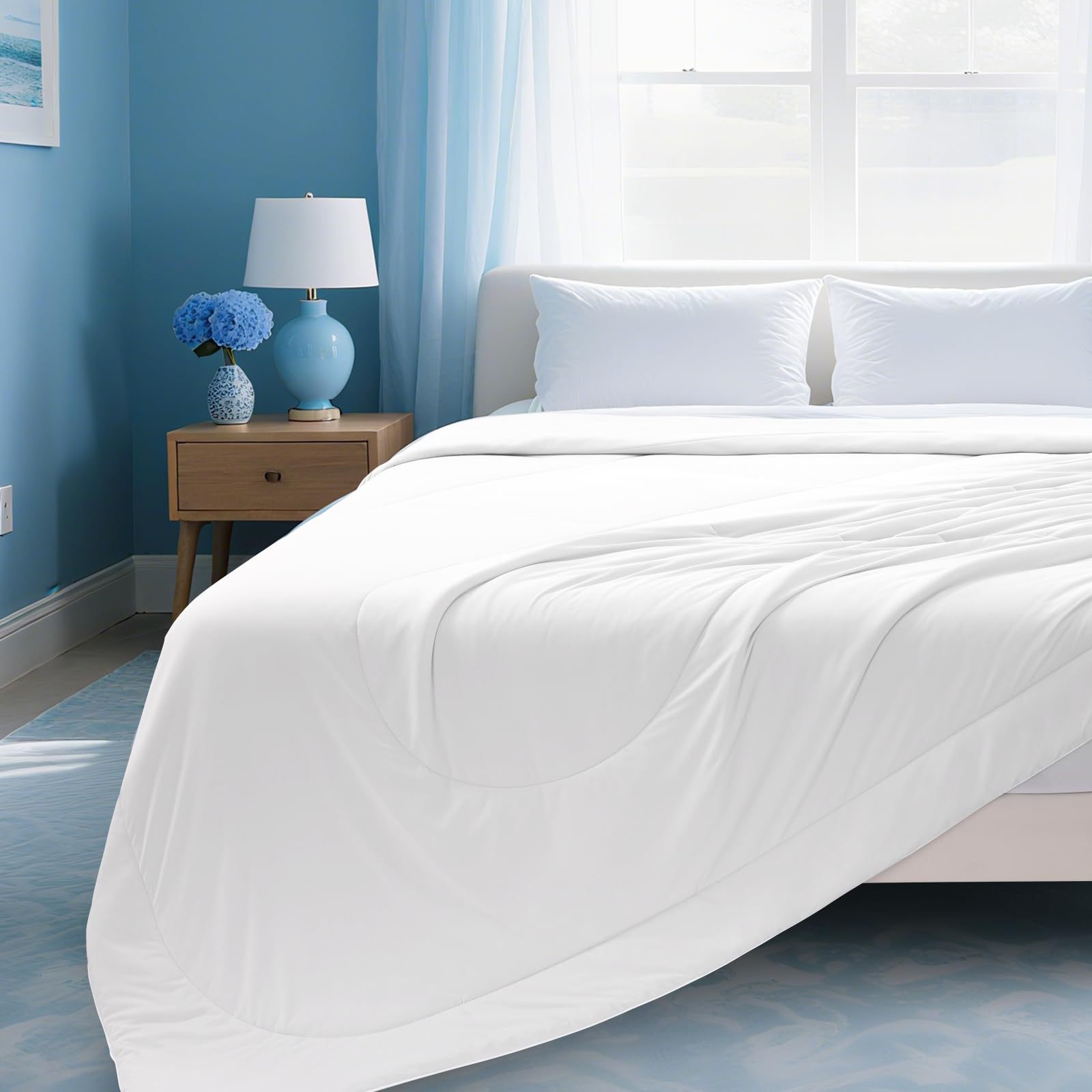 Cooling Blankets for Hot Sleepers and Night Sweats Relief, Q-Max>0.5 Cooling Comforter to Relief Hot Flashes, Queen Size Lightweight Summer Ice Breathable Double-Sided 90"x90", Icy White