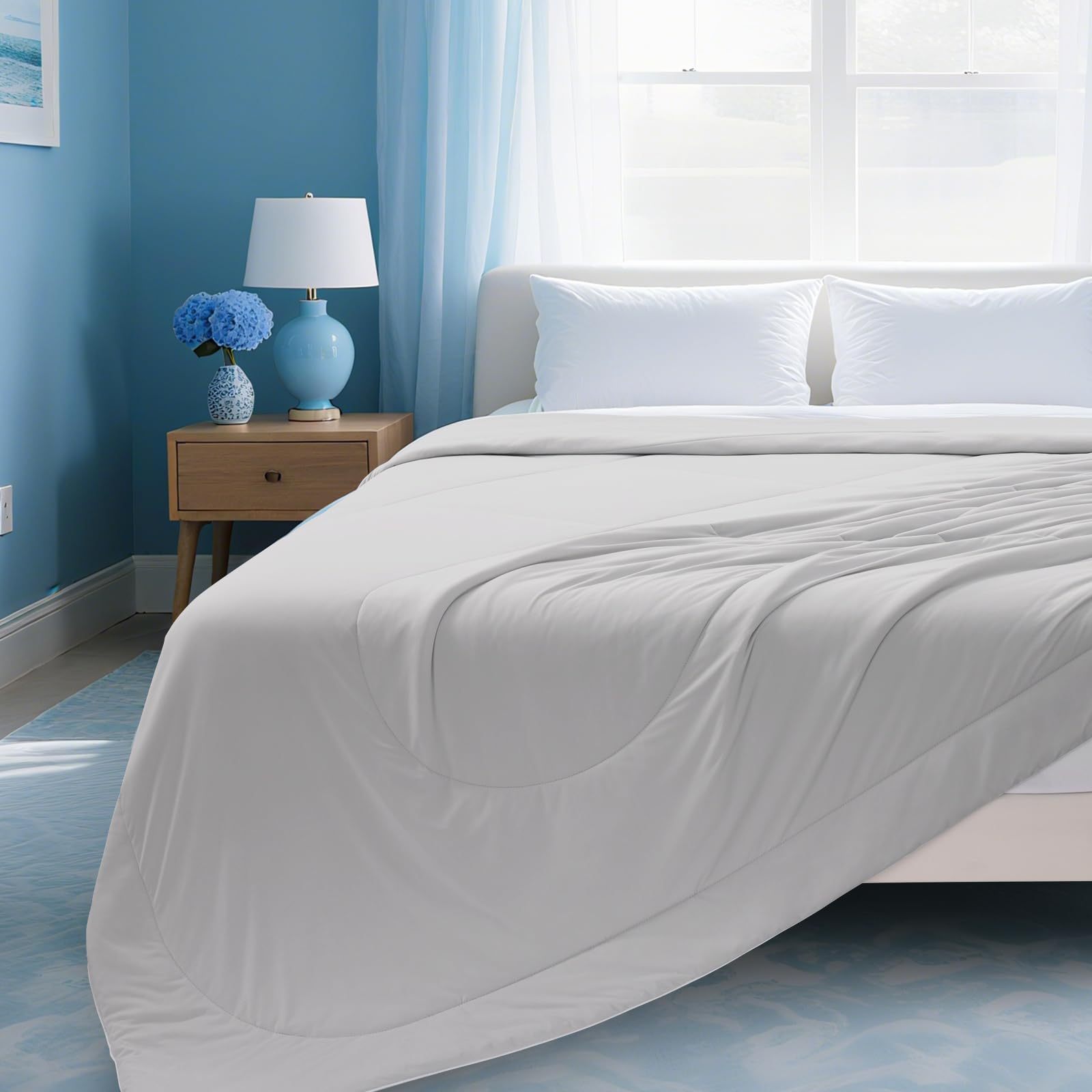 Queen Size Cooling Blankets for Hot Sleepers,Double Sided Cooling Comforter for Throw Size Bed,Cool Quilt for Summer Night Sweats,Breathable Soft Lightweight Silk Smooth,Grey