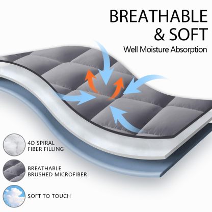 Mattress Pad Gray Full XL, Quilted Fitted With 8-21 Inch Deep Pocket