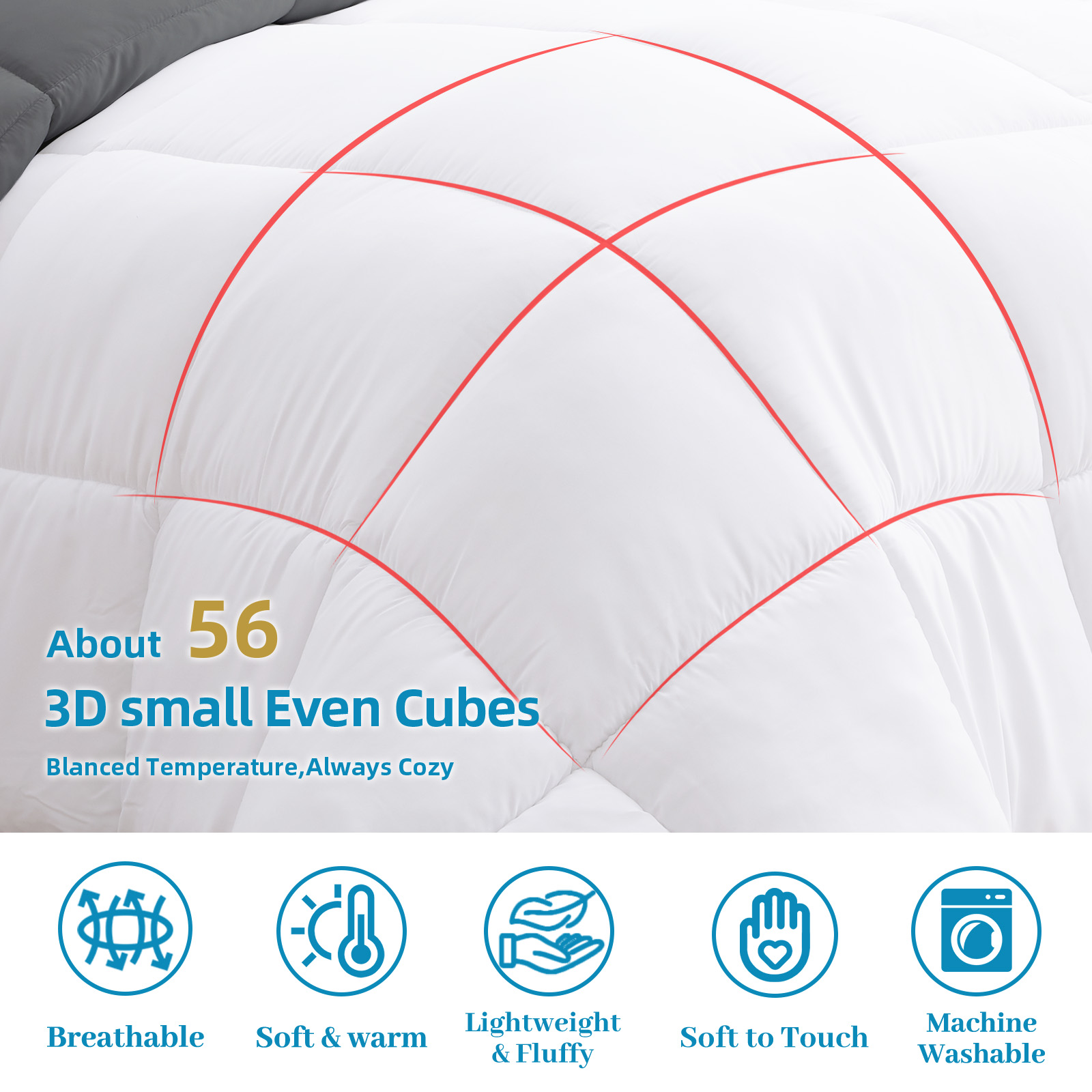 CHOPINMOON All Season Oversized Queen Comforter Cooling Quilted Down Alternative Duvet Insert with 8 Corner Tabs,Luxury,White,98 x 98 inches