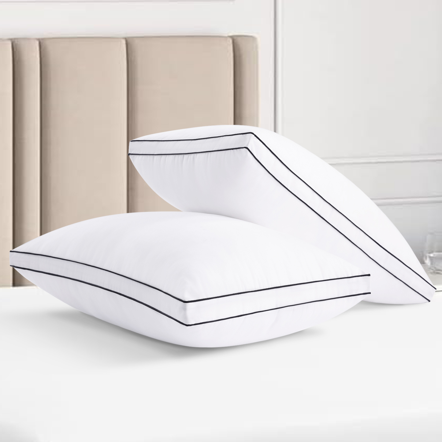 Bed Pillow Standard Size Set of 2, Cool-Touch Extra-Support Gusseted Edge for Side Sleepers, Hotel Collection Down Alternative (20x30)