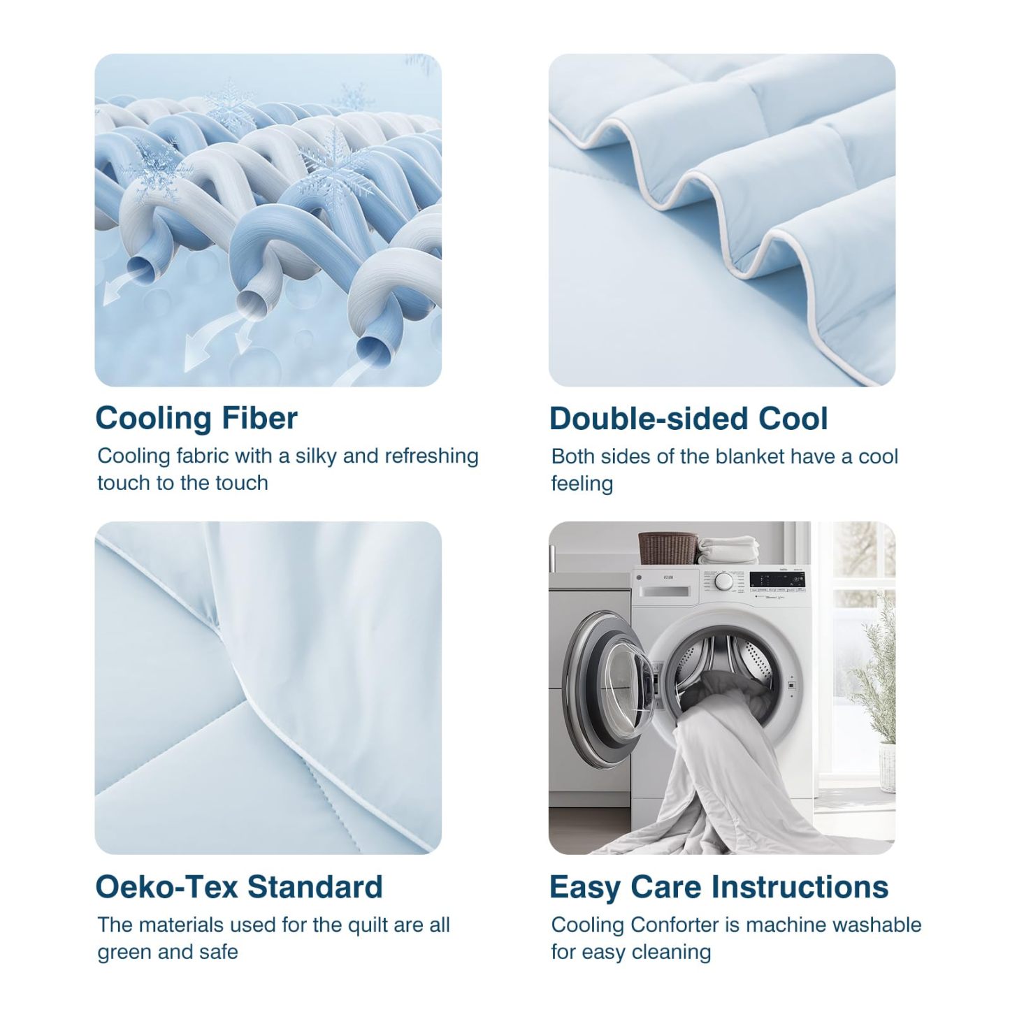 Cooling Blankets for Hot Sleepers and Night Sweats Relief, Q-Max>0.5 Cooling Comforter to Relief Hot Flashes, Queen Size Lightweight Summer Ice Breathable Double-Sided 90"x90", Ocean Breeze Blue