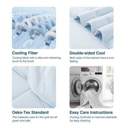 Cooling Blankets for Hot Sleepers and Night Sweats Relief, Q-Max>0.5 Cooling Comforter to Relief Hot Flashes, Queen Size Lightweight Summer Ice Breathable Double-Sided 90"x90", Ocean Breeze Blue
