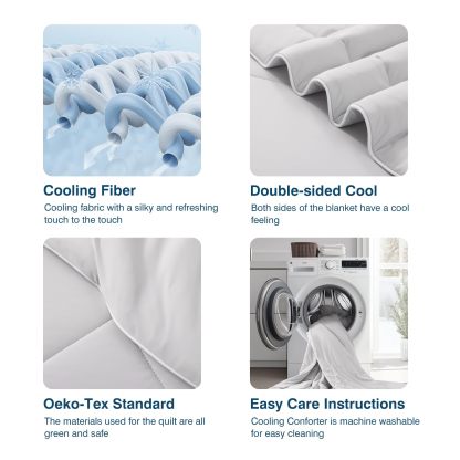 Queen Size Cooling Blankets for Hot Sleepers,Double Sided Cooling Comforter for Throw Size Bed,Cool Quilt for Summer Night Sweats,Breathable Soft Lightweight Silk Smooth,Grey