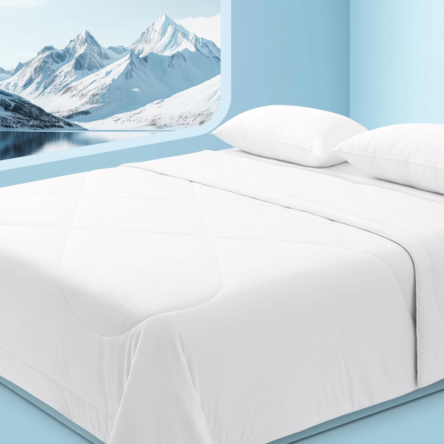 Cooling Blankets for Hot Sleepers and Night Sweats Relief, Q-Max>0.5 Cooling Comforter to Relief Hot Flashes, Queen Size Lightweight Summer Ice Breathable Double-Sided 90"x90", Icy White