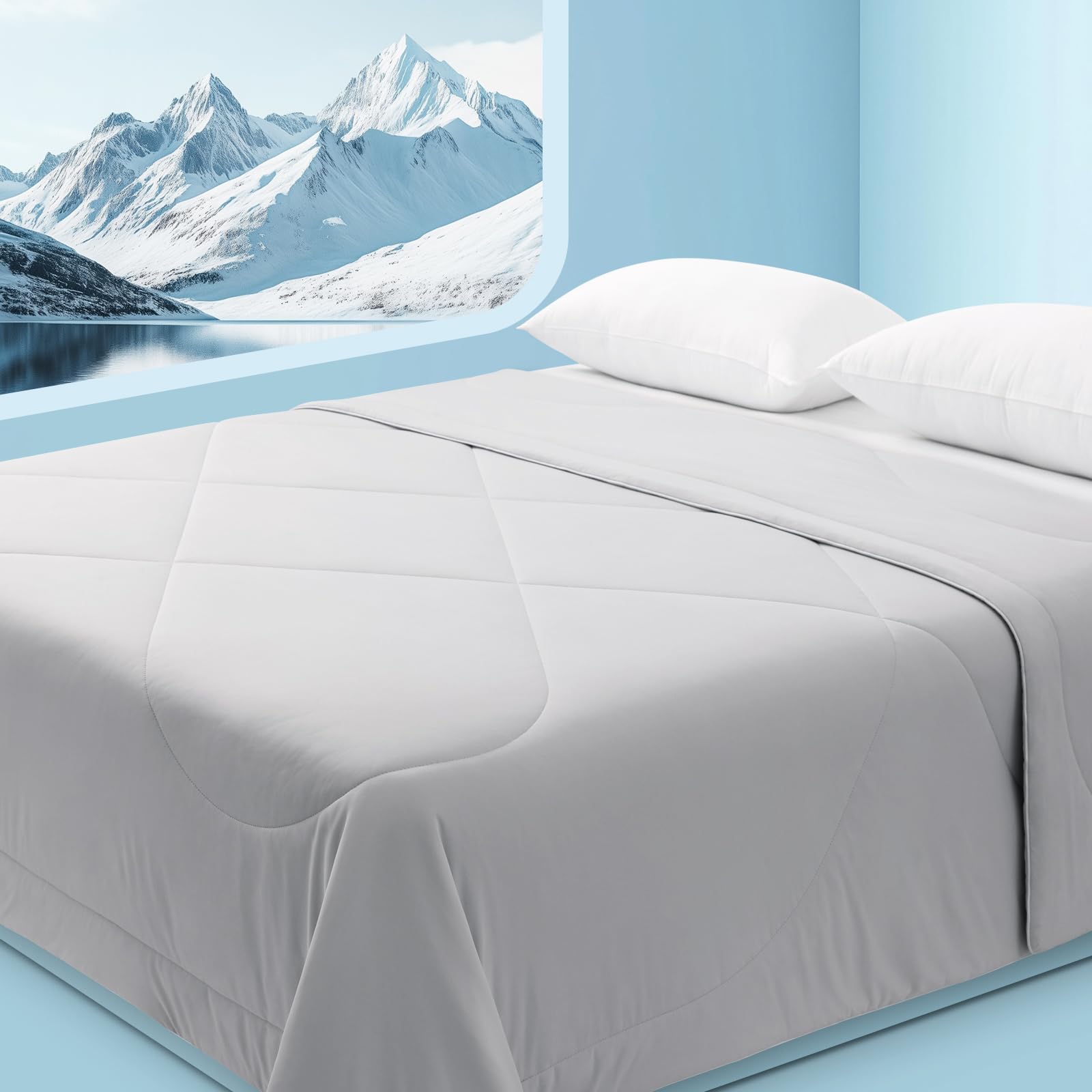 Queen Size Cooling Blankets for Hot Sleepers,Double Sided Cooling Comforter for Throw Size Bed,Cool Quilt for Summer Night Sweats,Breathable Soft Lightweight Silk Smooth,Grey