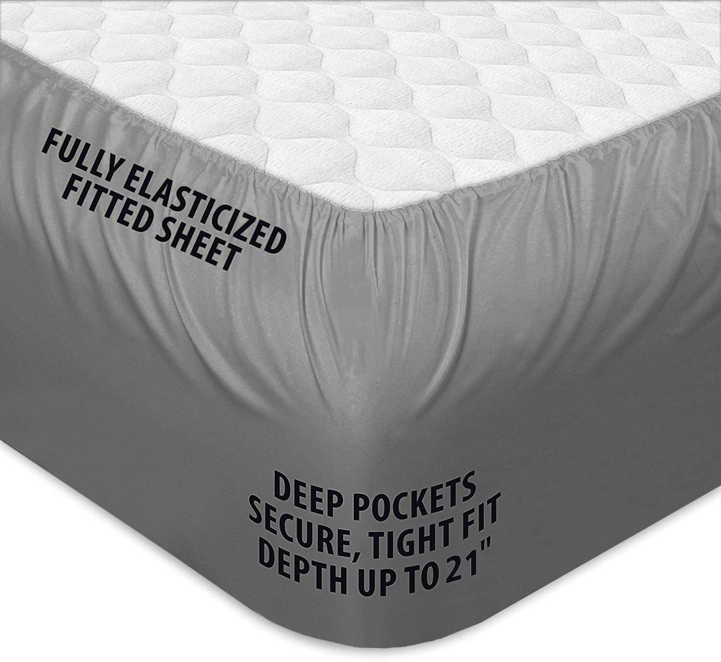 Mattress Pad Gray Full XL, Quilted Fitted With 8-21 Inch Deep Pocket