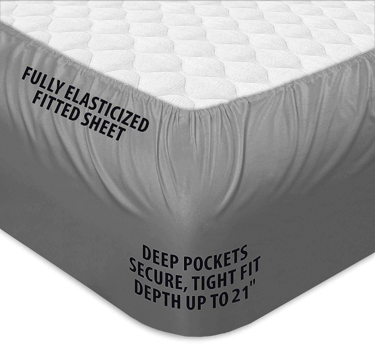 Mattress Pad Gray Full XL, Quilted Fitted With 8-21 Inch Deep Pocket