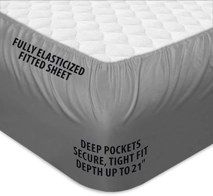 Mattress Pad Gray Full XL, Quilted Fitted With 8-21 Inch Deep Pocket