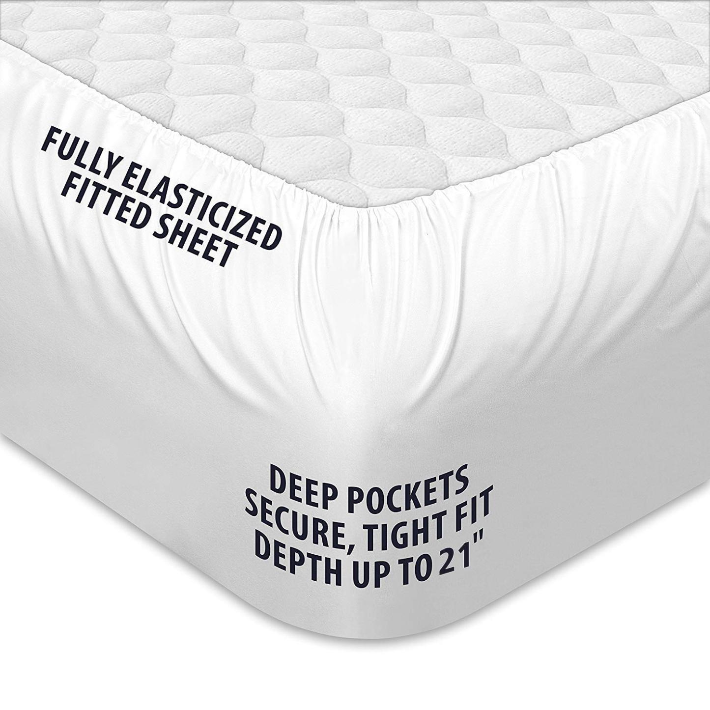 Twin Mattress Pad - Quilted Fitted Mattress Topper Protector, Soft Noiseless Pillow Top Cover with 8-21 Inch Deep Pocket, Cooling Breathable 4D Spiral Fiber in Beige