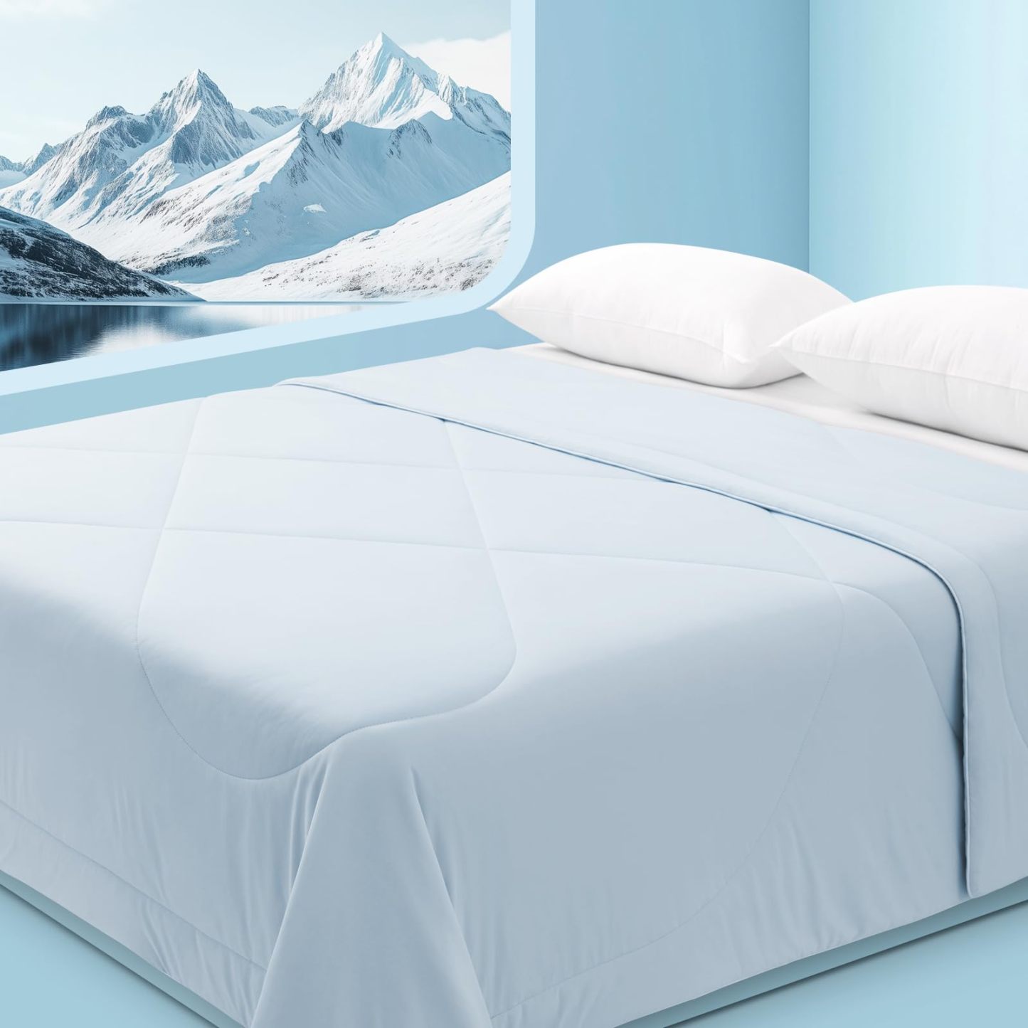 Cooling Blankets for Hot Sleepers and Night Sweats Relief, Q-Max>0.5 Cooling Comforter to Relief Hot Flashes, Queen Size Lightweight Summer Ice Breathable Double-Sided 90"x90", Ocean Breeze Blue