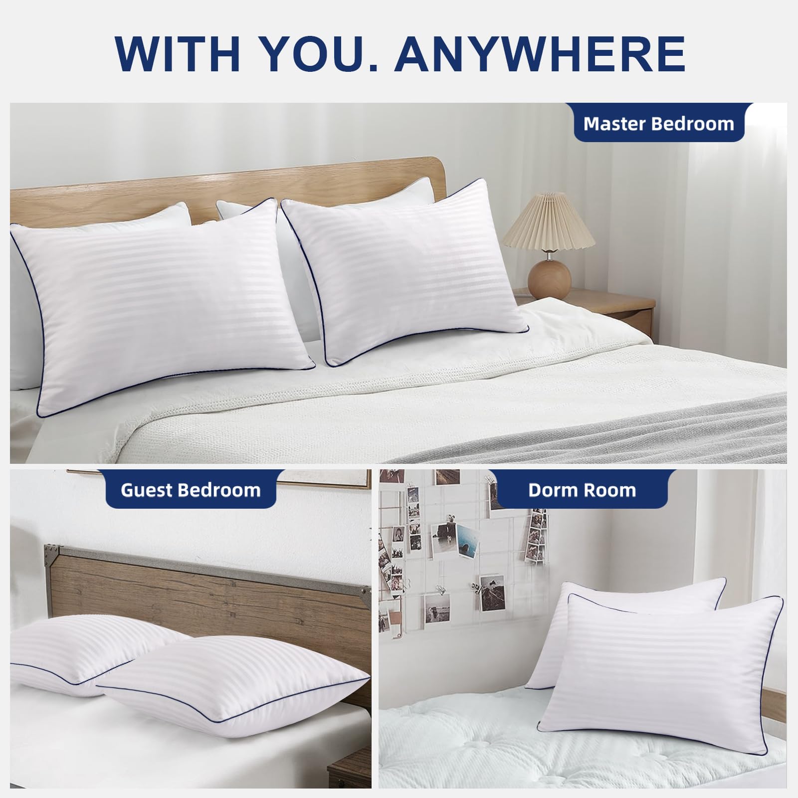 Medium Firm Pillows Standard Size Set of 2, Fluffy&Soft for Back,Stomach,Side Sleepers, Filled with Down Alternative, Luxury Hotel Pillows for Bed 2 Pack -20×26