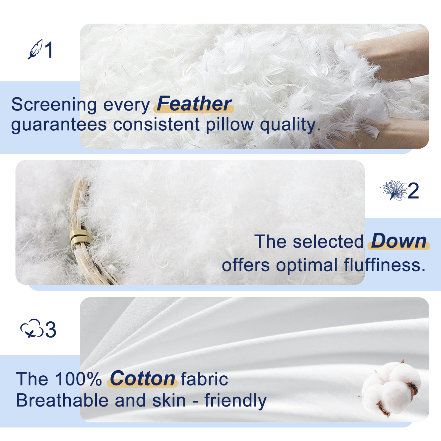 Goose Down Feather Pillows for Bed, Luxury Hotel Pillows with 100% Cotton Shell, Soft Fluffy and Pure Nature, 1 Pack Queen Size 20“x 30“, White