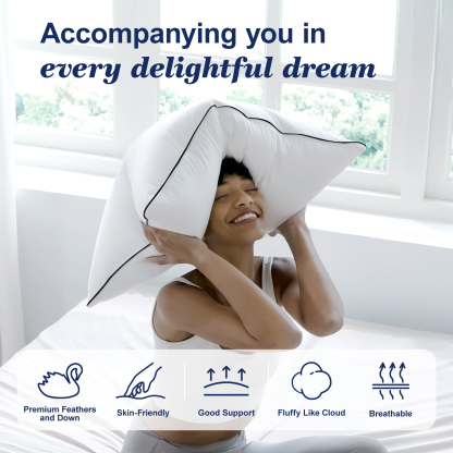 Goose Down Feather Pillows for Bed, Luxury Hotel Pillows with 100% Cotton Shell, Soft Fluffy and Pure Nature, 1 Pack Queen Size 20“x 30“, White