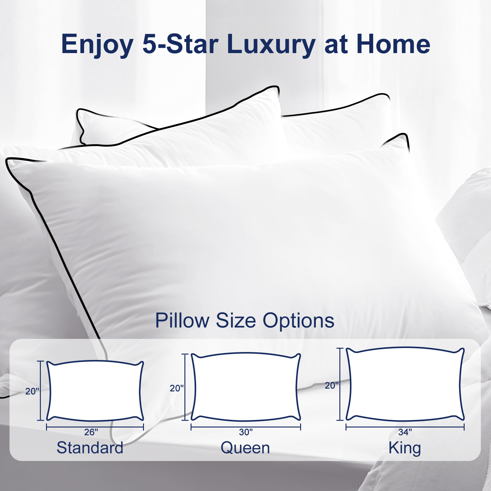 Goose Down Feather Pillows for Bed, Luxury Hotel Pillows with 100% Cotton Shell, Soft Fluffy and Pure Nature, 1 Pack Queen Size 20“x 30“, White