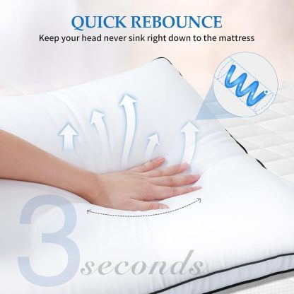 Down Alternative Supportive Bed Pillow for Home, Queen Size Set of 2, Soft Fluffy Breathable and Sweat Wicking, Hotel Collection Gusseted Cooling Pillow 20 x 30 inches